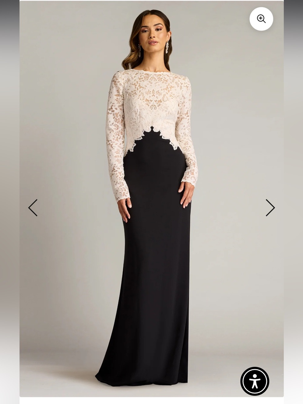 Tadashi Shoji Black & white Lace Long-Sleeve Evening Gown